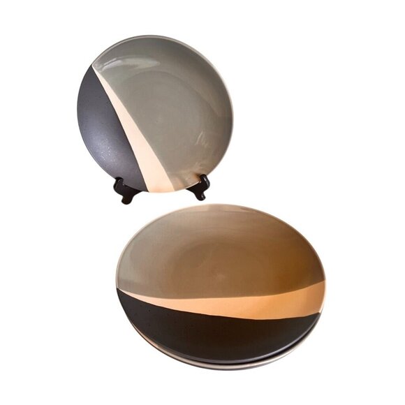 Baum Bros. Metro 4 Dinner Plates Modern Art Beige/Gray/Black Discontinued - Picture 2 of 4